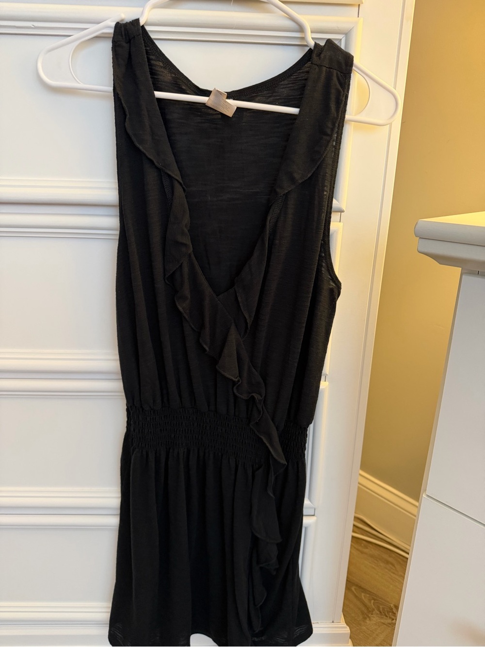 Becca Black Cotton Dress With Ruffle Elastic Waist Size Large